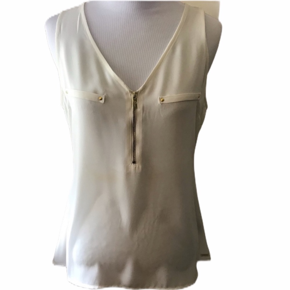 Guess NWT Cream Zipper Sleeveless Blouse Sz XS